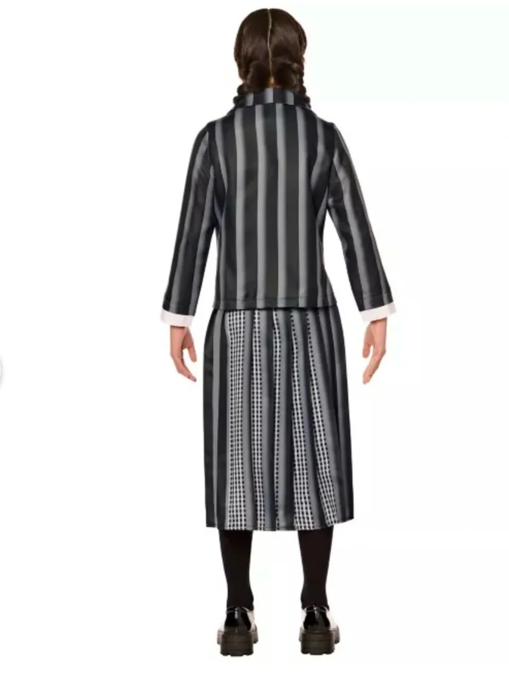 Spirit Girls Black and Gray Striped Wednesday Academy Costume